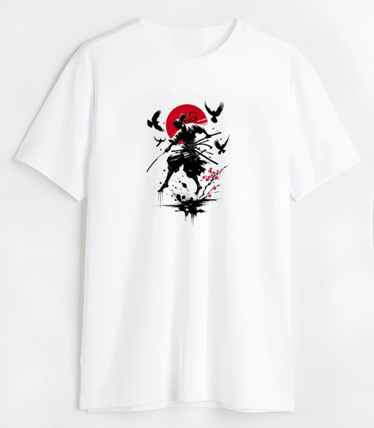 RED MOON SAMURAI- Round Neck Classic T-Shirt